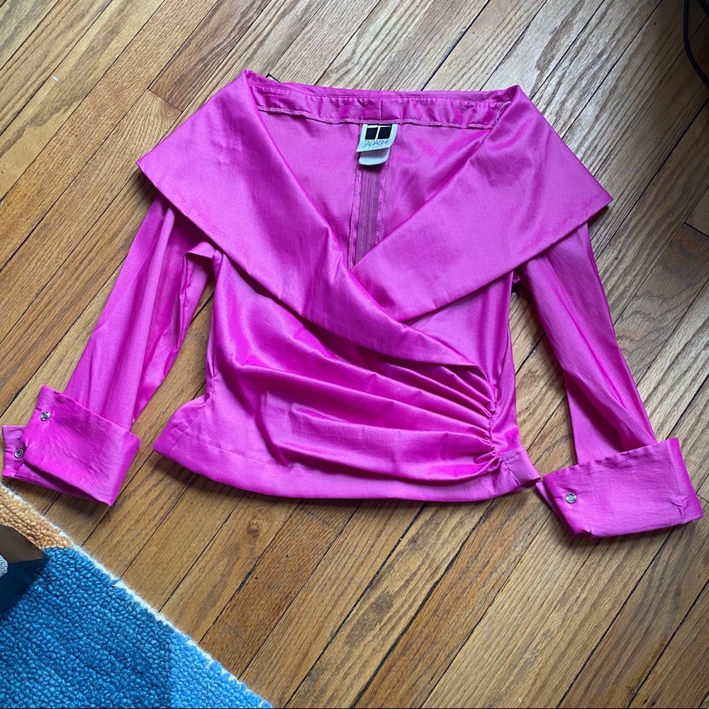 Tadashi Shoji Pink Open Collar Long Sleeve Blouse - Picture 1 of 6